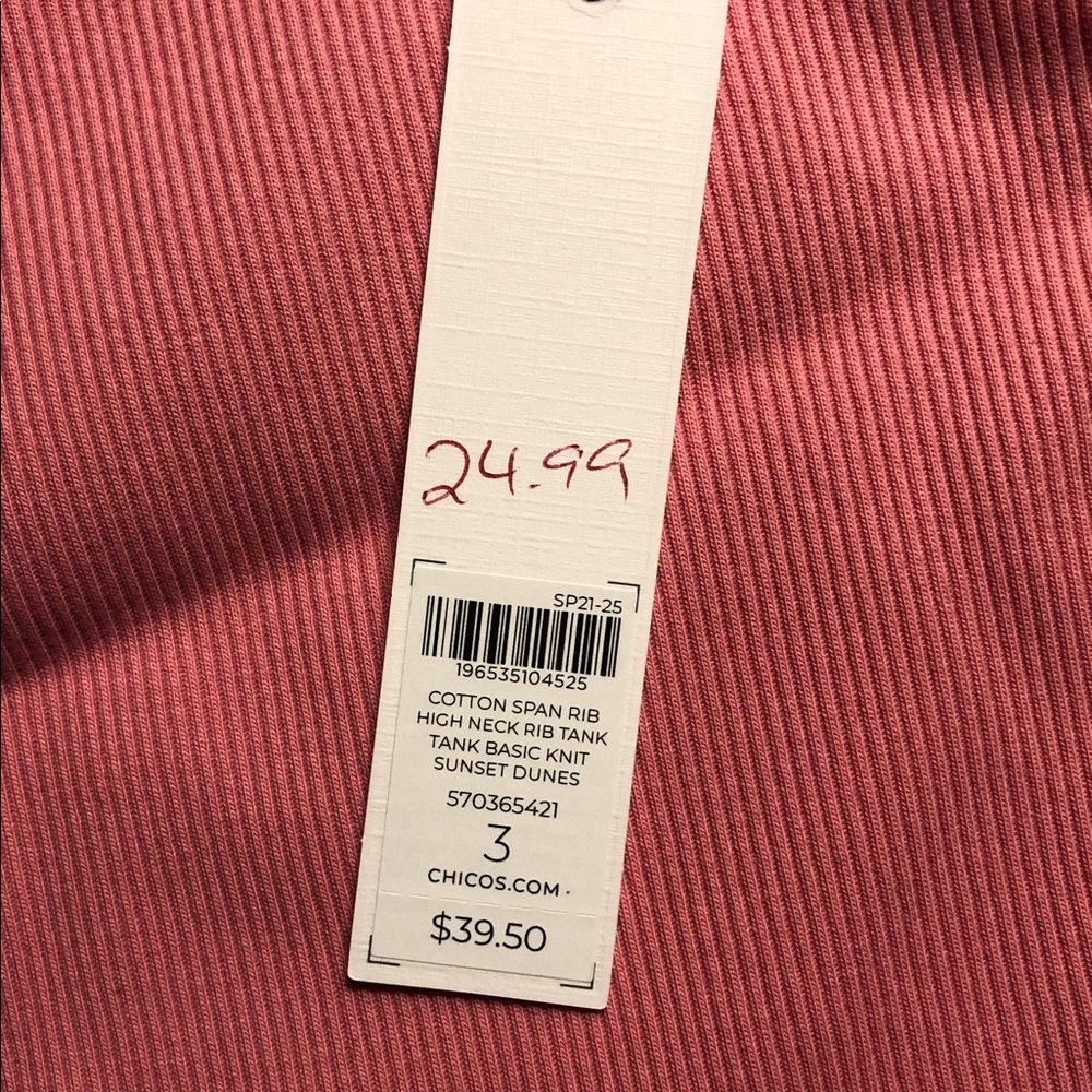 Chicos XXL cotton high neck rib tank top, sunset dunes color NWT